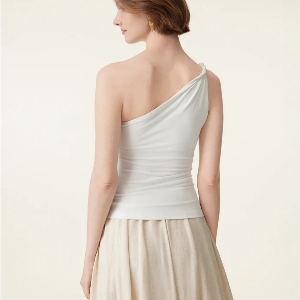 OGL White One-Shoulder Tank Top with Built-In Bra - Picture 2 of 5